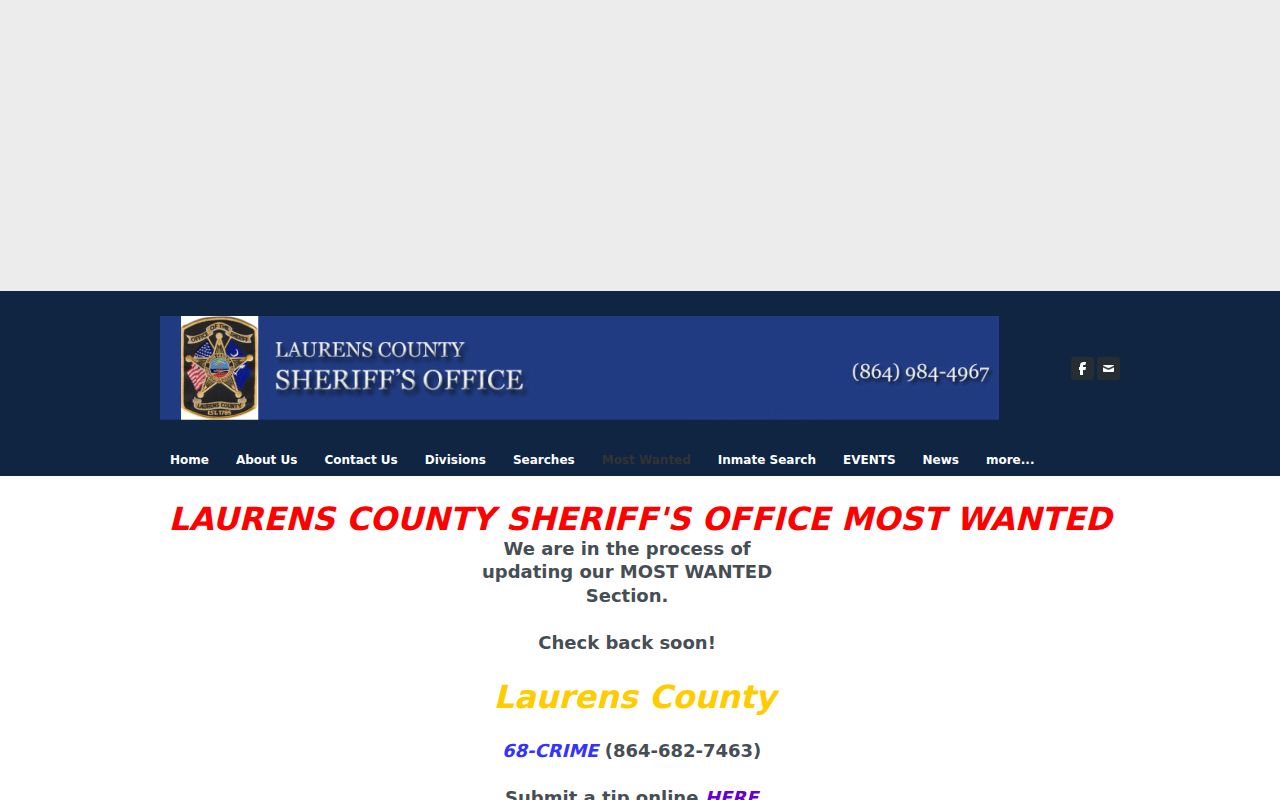 Laurens County active warrant information, curated sheriff wanted page