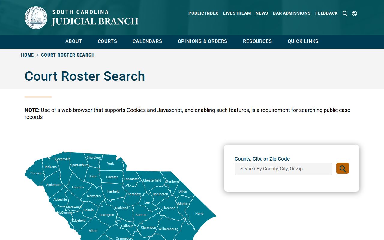 Laurens County warrant lookup, South Carolina Public Index search page
