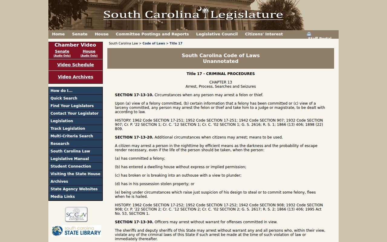 Laurens County arrest warrant process, South Carolina Code reference
