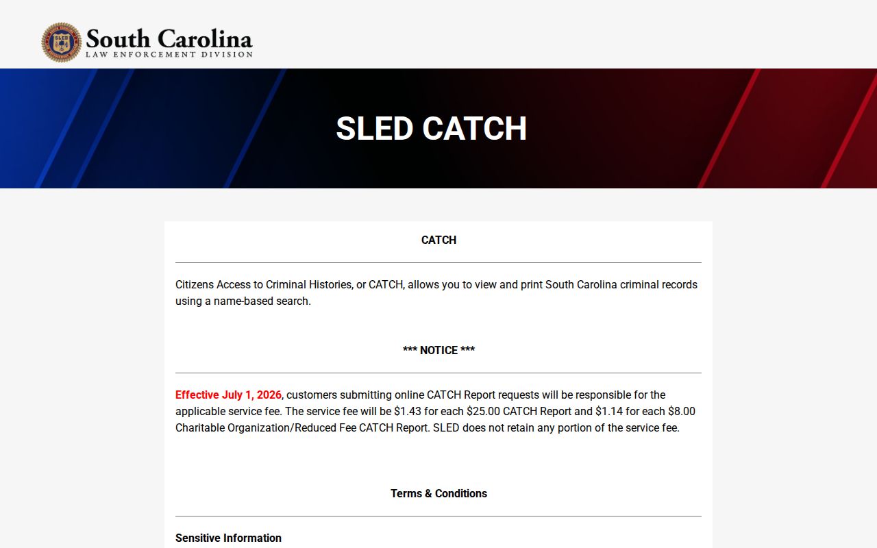Laurens County warrant search limits, SLED CATCH search controls