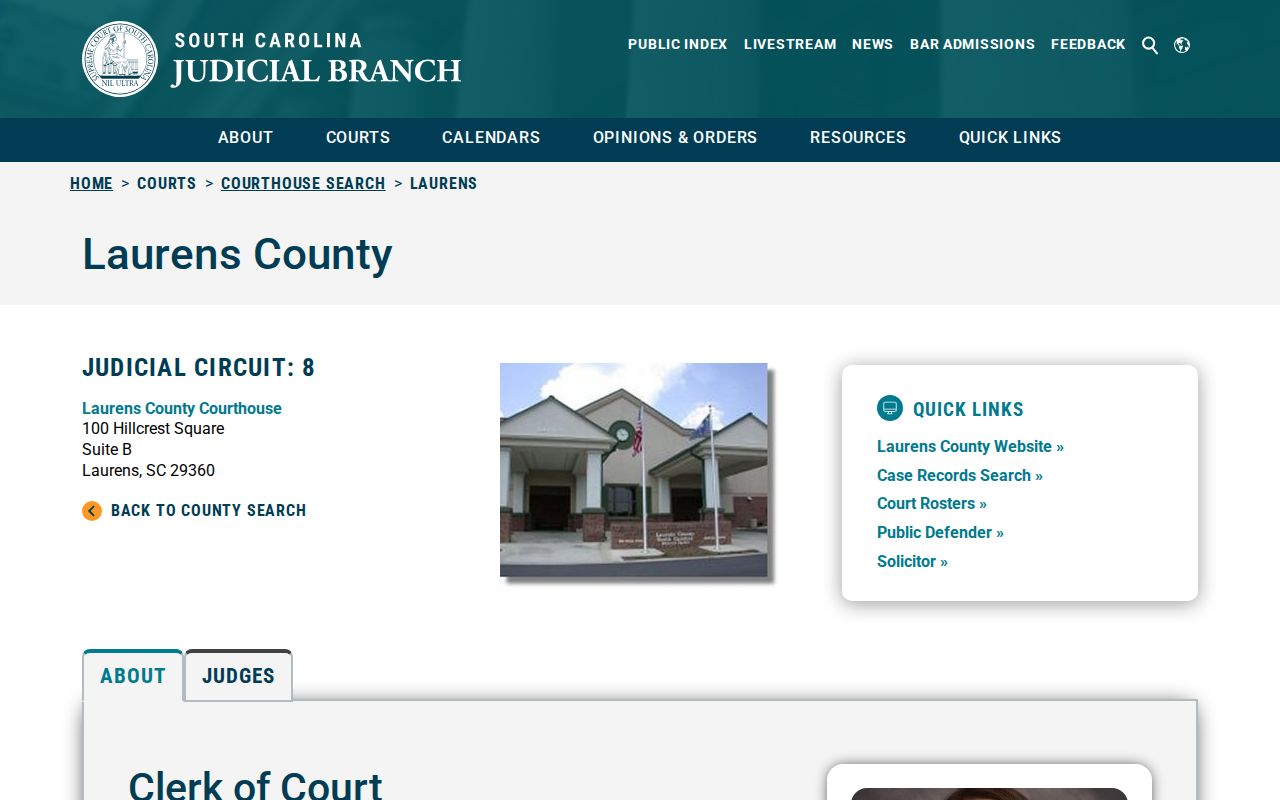 Laurens County warrant records, South Carolina court directory