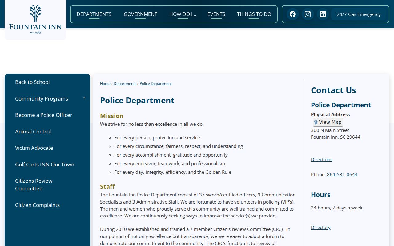 Fountain Inn municipal warrant and police department reference
