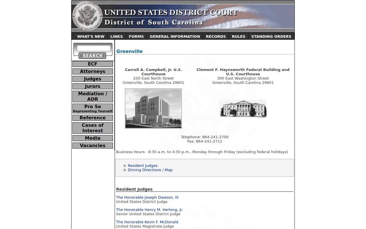 Laurens County arrest warrant information, Greenville federal court route