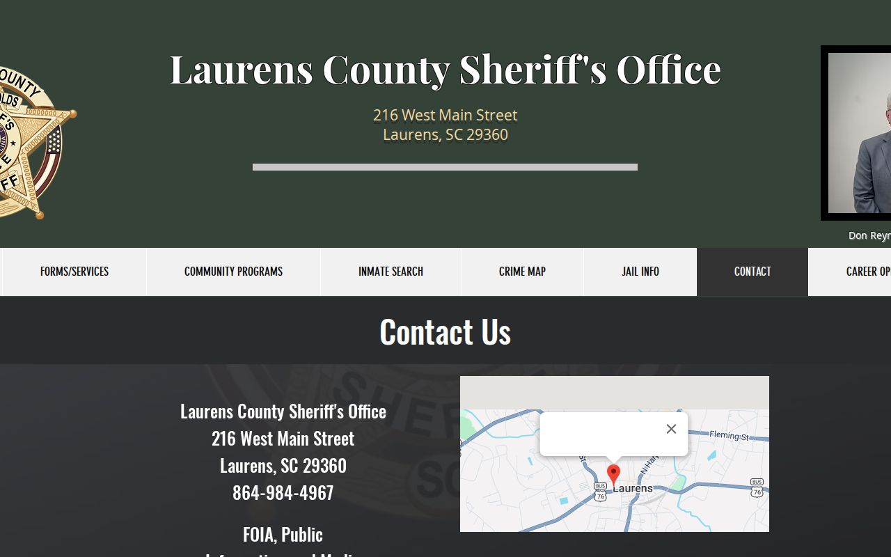 Laurens County warrant records, Sheriff’s Office contact information